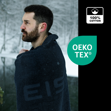 Eisfass Premium Handtuch – 100 % Baumwolle | Double Pile Terry Jacquard | Schweres 500 g/m² Gewebe (140 × 70 cm, Schwarz)