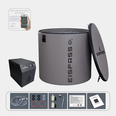 Eisfass Air Mini Eisbad Komplettset inkl. Kühlsystem Mini  – bis 3°C für Regeneration, Fokus & mentale Stärke