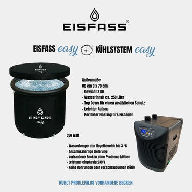 Eisfass EASY SET zum Eisbaden | günstiges Einsteiger Set Eistonne | inklusive Kühlsystem | Kryotherapie | 80cm ⦰