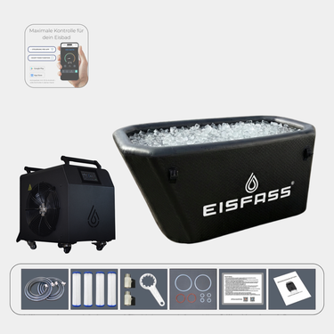 Eispool Eisbad Komplettset inkl. Kühlsystem Pro - Ozonreinigung – bis 2°C für Regeneration, Fokus & mentale Stärke